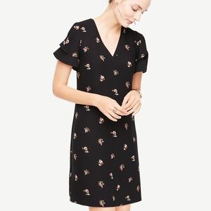 Ann Taylor Floral Double Ruffle Sleeve Shift Dress